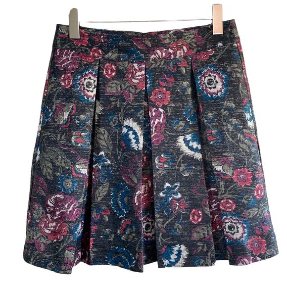 Loft Dark Floral Metallic Pleated Skater Skirt Sz 4 Dark Cottage Fairy Grunge - Picture 1 of 6